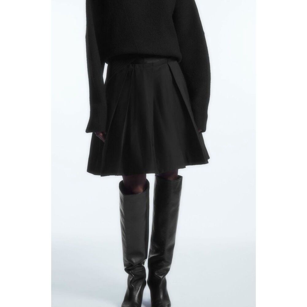 COS Black Asymmetric Pleated Mini Skirt (Sz 10) A-line Deconstructed Party Work